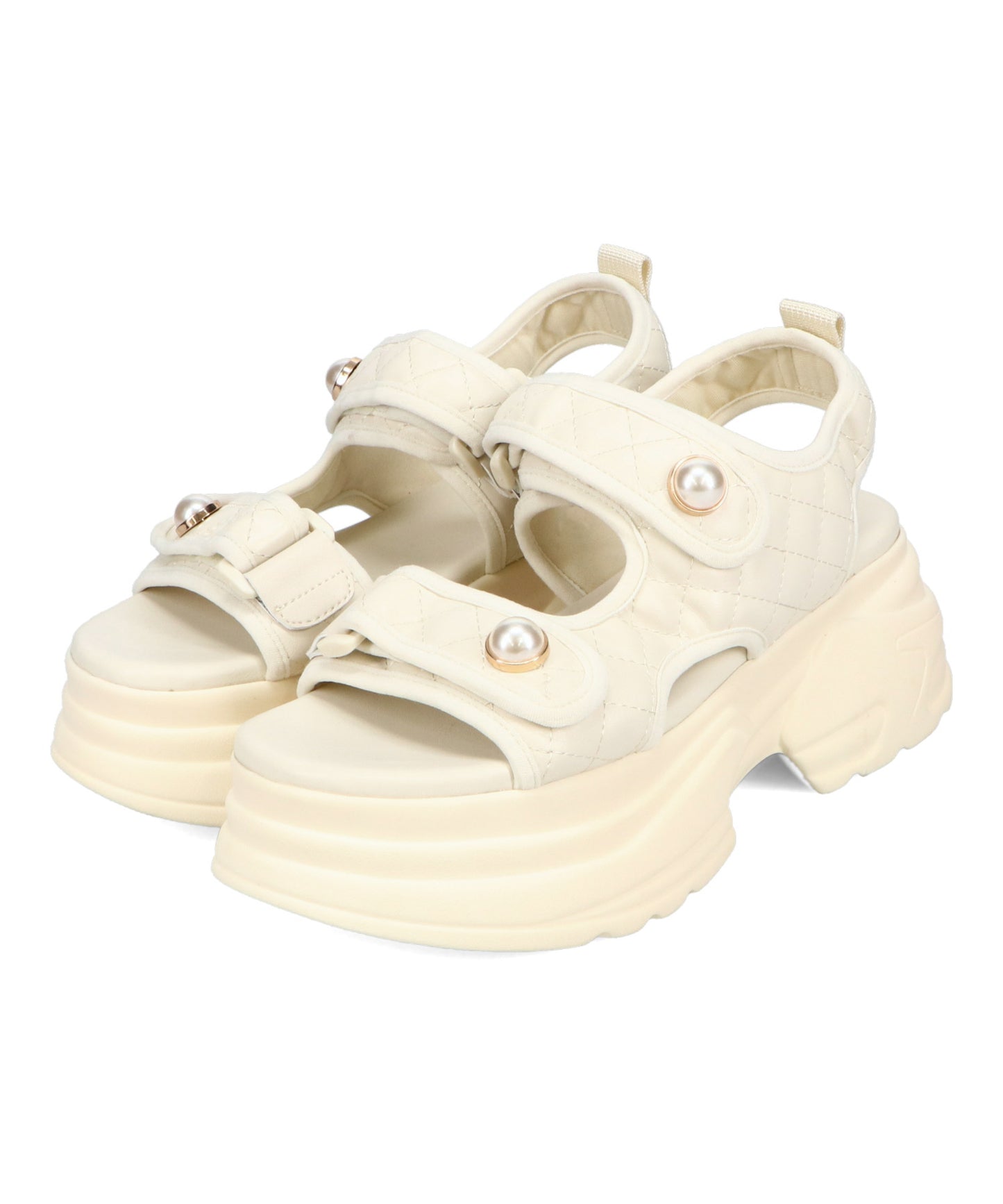 キルティングパールボタン厚底サンダル/51213