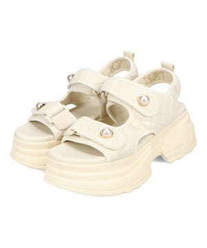 キルティングパールボタン厚底サンダル/51213