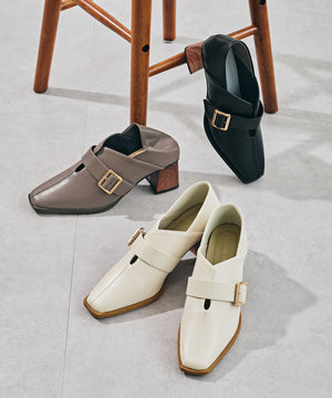 ウッドヒールベルトパンプス/51303