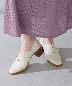 ウッドヒールベルトパンプス/51303