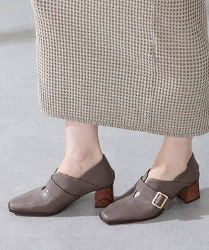 ウッドヒールベルトパンプス/51303