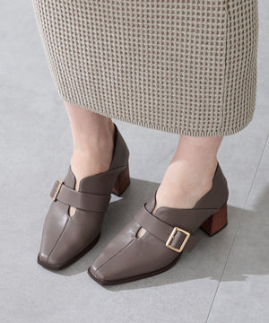 ウッドヒールベルトパンプス/51303