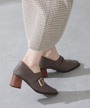 ウッドヒールベルトパンプス/51303