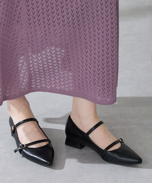 ポインテッドトゥダブルストラップパンプス/51306