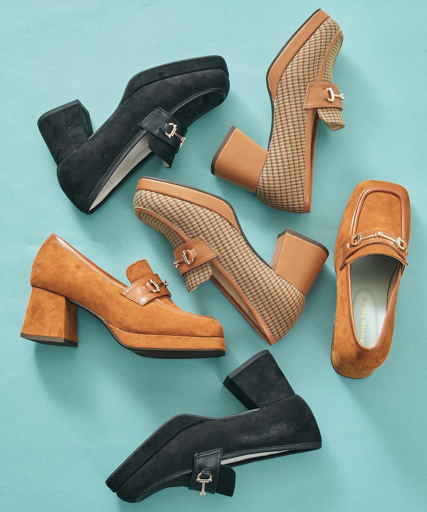 スクエアトゥビットヒールローファー/51324