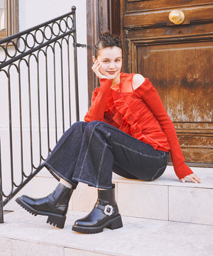 【カタログ掲載アイテム】ビジューバックル厚底ブーツ/51402