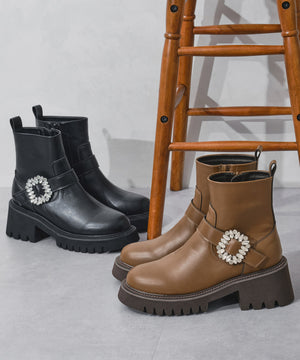 【カタログ掲載アイテム】ビジューバックル厚底ブーツ/51402