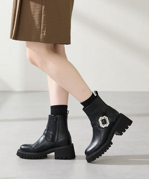 【カタログ掲載アイテム】ビジューバックル厚底ブーツ/51402