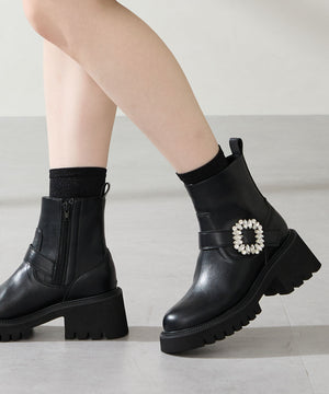 【カタログ掲載アイテム】ビジューバックル厚底ブーツ/51402