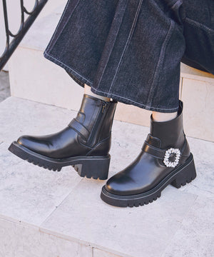 【カタログ掲載アイテム】ビジューバックル厚底ブーツ/51402
