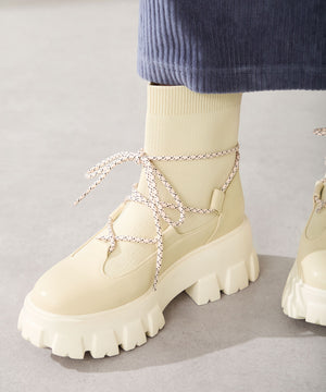 ボリュームソール編み上げニットブーツ/51406