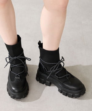 ボリュームソール編み上げニットブーツ/51406