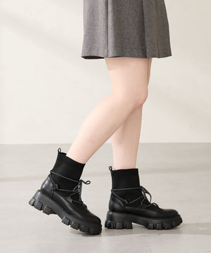 ボリュームソール編み上げニットブーツ/51406