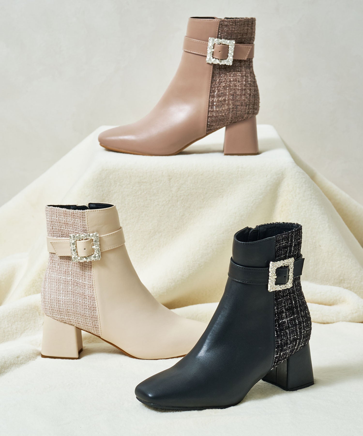 オリエンタルトラフィック（ORiental TRaffic）/【25秋冬新作】ビジューモチーフ切替ヒールブーツ/51424 ビジューモチーフ切替ヒールブーツ/51424 – ORIENTALTRAFFIC