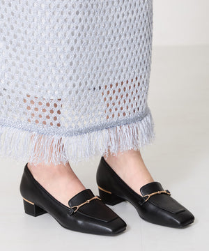 メタリックラインビットヒールローファー/52101