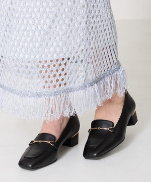 メタリックラインビットヒールローファー/52101