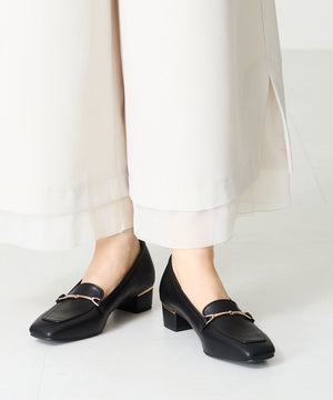 メタリックラインビットヒールローファー/52101