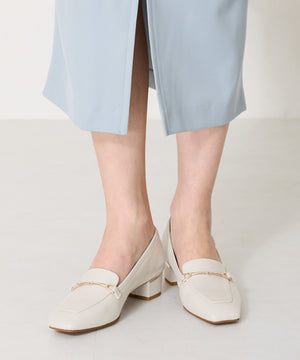 メタリックラインビットヒールローファー/52101