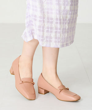 メタリックラインビットヒールローファー/52101