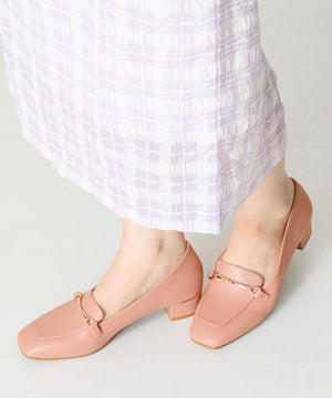 メタリックラインビットヒールローファー/52101