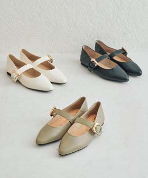 配色バックル柔らかフラットパンプス/52118