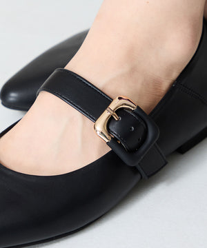 配色バックル柔らかフラットパンプス/52118