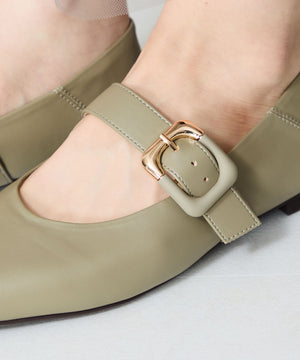 配色バックル柔らかフラットパンプス/52118