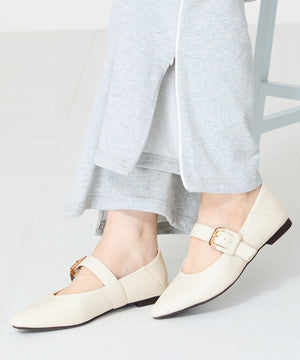 配色バックル柔らかフラットパンプス/52118