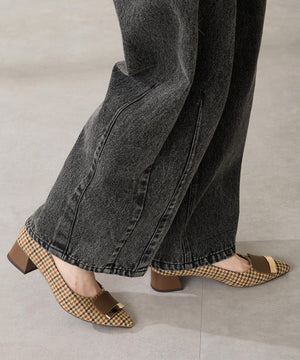 【カタログ掲載アイテム】スクエアバックルフレアヒールパンプス/52314