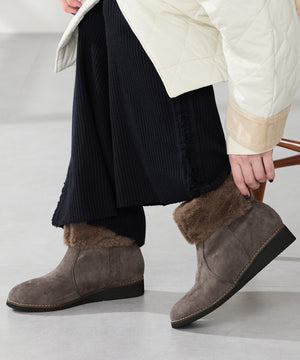 たっぷりファーウエッジソールブーツ/52411