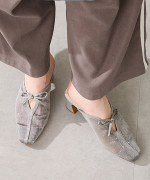 ラインストーンチュールミュールパンプス/56103