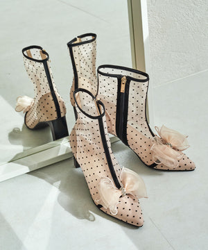 ドットチュールヒールブーツ/56108