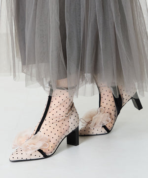 ドットチュールヒールブーツ/56108