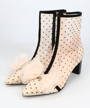 ドットチュールヒールブーツ/56108