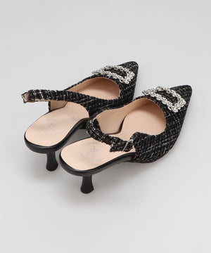 ビジュー×ツイードバックストラップパンプス/56306