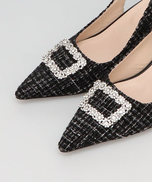 ビジュー×ツイードバックストラップパンプス/56306