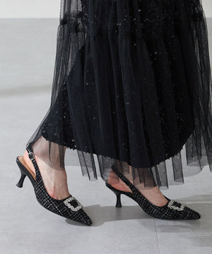 ビジュー×ツイードバックストラップパンプス/56306