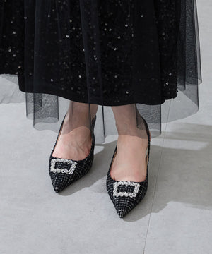 ビジュー×ツイードバックストラップパンプス/56306