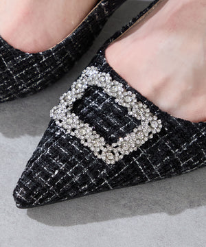 ビジュー×ツイードバックストラップパンプス/56306