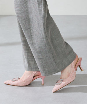 ビジュー×ツイードバックストラップパンプス/56306