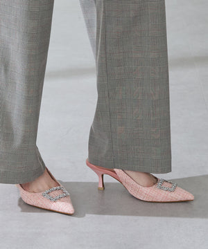 ビジュー×ツイードバックストラップパンプス/56306