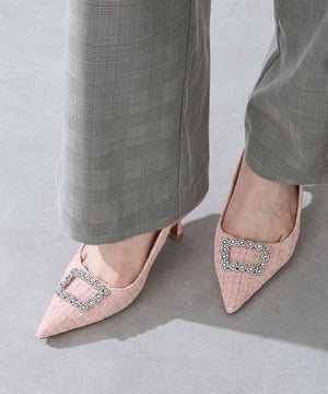 ビジュー×ツイードバックストラップパンプス/56306