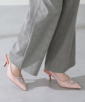 ビジュー×ツイードバックストラップパンプス/56306