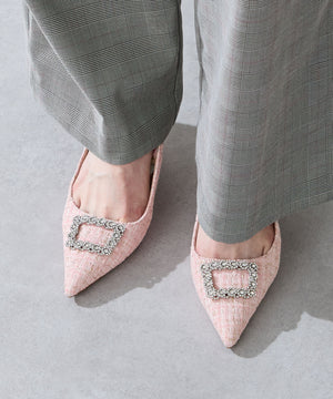 ビジュー×ツイードバックストラップパンプス/56306