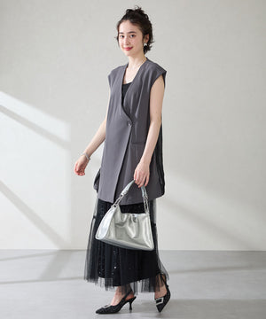 ビジュー×ツイードバックストラップパンプス/56306