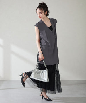 ビジュー×ツイードバックストラップパンプス/56306