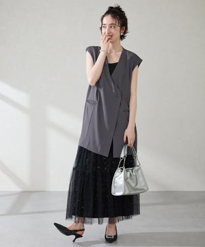 ビジュー×ツイードバックストラップパンプス/56306