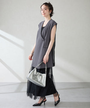 ビジュー×ツイードバックストラップパンプス/56306