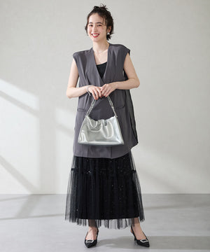 ビジュー×ツイードバックストラップパンプス/56306