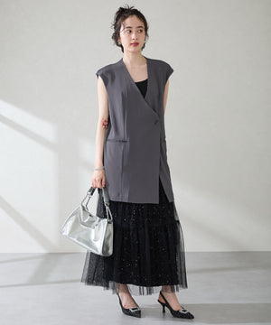 ビジュー×ツイードバックストラップパンプス/56306